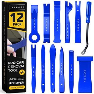 Tresalto Auto Trim Removal Tool Set - 12pcs (No Scratch Plastic Pry Tool Kit) - Auto Trim Tool Car Tools, Easy Door Panel Removal Tool, Fastener Removal, Clip, Molding, Dashboards, Interior Trim Tools