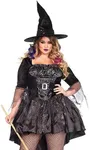 Leg Avenue Women's Plus Size 2 Piece Black Magic Mistress – Sexy High Low Dress with Witch Hat Halloween Costume Set, 1X / 2X