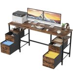 YAOHUOO Computer Desk with 4 Fabric Drawers Organizer - 63"/160 Office Desks with File Drawer Organization, PC Work Desk Study Writing Table Workstation for Home Office Space Rustic Brown