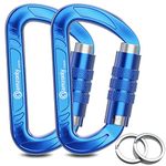 3inch Auto Locking Carabiner Clips Heavy Duty, 12KN /2697lbs Lightweight keychain carabiners, Sturdy Twist Lock Caribeeners for Camping Hiking Hammock Swing Backpack, dog leash and Harness etc, Blue