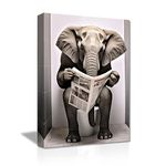 LZIMU Funny Bathroom Wall Decor Cute Elephant Sitting on Toilet Reading Newspaper Canvas Prints Black and White Animals Posters Framed (Bathroom-3, 14.00" x 11.00")