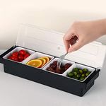 Shoppers Hub PNQ 4 Compartment Food Grade Plastic Condiment Rack For Masala Salad Pizza Topping Storage Container Box 4 Compartments with Lid Use in Homes,Cafes, Hotels, Restaurants and Catering