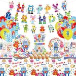 Robot Birthday Party Decoration, Robot Happy Birthday Banner, Tableware, Tablecloth and Balloons, Robot Party Supplies for Boys Girls Kids Baby Shower, Serves 20