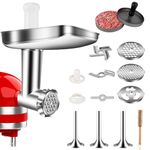 Stainless Steel Meat Grinder Attachments for KitchenAid Stand Mixers Accessories, Food Meat Grinder, 3 Sausage Stuffer, 4 Grinding Blades, 4 Grinding Plates, Burger Press, Meatball Maker