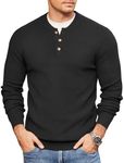 COOFANDY Men Henley Knit Sweater Pullover Long Sleeve Button Dress Casual Sweater Lightweight Sweater Shirts Black