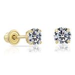 14k Yellow Gold Solitaire Round Cubic Zirconia Stud Earrings in Secure Screw-backs, Yellow Gold, Cubic Zirconia