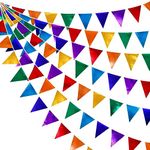 32Ft Rainbow Bunting Banner Colorful Party Decorations Metallic Fabric Triangle Flag Pennant Garland Streamers for Carnival Rainbow Fiesta Christmas Birthday Wedding Bridal Baby Shower Hanging Decor