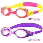 COOLOO 2-PACK Kids Swimming Goggles Junior Children Girls Boys Early Teens Age 3-15, with Anti-Fog, Waterproof, Protection Lenses