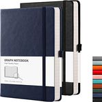 RETTACY Graph Paper Notebook A5 2 Pack - 384 Pages Squared Notebook with 100gsm Graph Paper, Pen Holder, Inner Pocket, for Office School Work Women Men Work 14.5 x 21cm - Black Blue