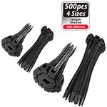 Theshotime 500pcs Black Cable Ties 300mm x 3.6mm Cable Tie, 200mm x 2.5mm, 150mm x 2.5mm, 100mm x 2.5mm, Electric Cable Ties