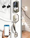 Veise Fingerprint Smart Locks for Front Door with Handle Set, App Control, Keyless Entry Keypad Deadbolt, Digital Electronic Touchscreen, Easy Install, Auto Lock, Satin Nickel