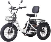 NARRAK Electric Tricycle for Adults,Fat Tire Folding Electric Trike,3 Wheels Electric Bicycle Bikes, Peak 1350W Step-Thru Etrike with Removable Battery and Large Basket
