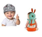 SHOPTOSHOP Baby Safety Helmet Infant Toddler Helmet,No Bump Safety Head Cushion Bumper Bonnet Adjustable Protective Cap Child Safety Hat Running Walking (COMBO-GREY-STAR HELMET_BAGSUPPORT-GREEN)