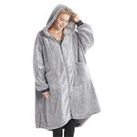 Bedsure Zip Up Oversized Blanket Hoodie - Sherpa Fleece Wearable Blanket with Zipper for Women & Men, Soft Warm Fluffy Hooded Blanket with Pocket, Gift for Women, Gift for Her, Grey, 100x78 cm