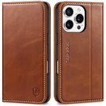 SHIELDON Case for iPhone 16 Pro 5G 2024, Genuine Leather Folio Wallet Magnetic Kickstand RFID Blocking Card Slots Shock-Absorbent Cover Compatible with iPhone 16 Pro 6.3 Inch - Retro Brown