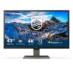 PHILIPS 439P1-43 Inch 4K UHD Monitor, 60Hz, 4ms, VA, HDR 400, USB-C Docking, KVM, Speakers, Height Adjust, MultiView (3840 x 2160 @ 60 Hz, 450 cd/m², HDMI/DP/USB-C)