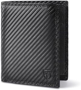 TENBST Carteras para Hombre, Tarjetero de Cuero con Bloqueo RFID, 11 Ranuras para Tarjetas, Cartera Clásico para Crédito, Billetes y Monedas, Carbón Negro