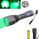 BESTSUN Green Light LED Hunting Torch, Tactical Coyote Hog Hunting Flashlight Light 650 Lumen 300 Yards with Pressure Switch, Rechargeable Battery and Charger