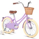 Glerc 18 Inch Kids Girls Bike for 5 6 7 8 Years Old Little Girls Retro Vintage Style Bicycles with Basket Training Wheels and Bell, Peach, Purple