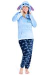 Disney Pyjamas for Women, Fluffy Ladies Fleece Pyjamas, Stitch Minnie Gifts (M, Blue Stitch)