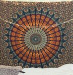 Hippie Mandala Bohemian Psychedelic Intricate Floral Design Indian Bedspread Magical Thinking Tapestry 84x90 Inches,(215x230cms) Neavy blue