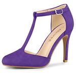 Allegra K Women's Rounded Toe Stiletto Heel T-Strap Dress Purple Pumps 8 M US