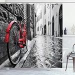 Retro Style Bicycle Shower Curtain Ride My Bicycle Art Illustration Shower Curtain Waterproof Fabric Screen Bathroom Decor