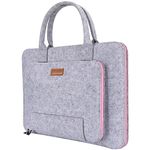 Ropch 15.6" Felt Laptop Sleeve with Handle Portable Notebook Computer Carrying Case Bag Pouch Compatible with 15 15.6 Inch Asus/Acer/Dell/HP/Lenovo/Toshiba, Grey & Pink