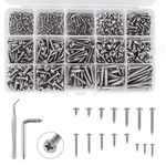 Loscrew 615Pcs M2 M3 M4 Phillips Cross Drive Self-Tapping Screws Kit, 15 Kinds of Size 304 Stainless Steel Self Tapping Round Head Tapping Screws for Wood Furniture or DIY(1Pc Tweezers and Wrench)