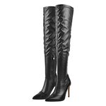 Only maker Over the Knee High Boots with Zippers Sexy Pointy Stiletto Heels Thigh High Booties Platform Punk Biker Motorcycle Stretch Long Shaft Elastic Calf Party Dress Black, 13 UK