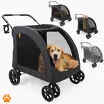 MY DUQUE - Chester Dog Buggy for Large Dogs, Cat Buggy, Spacious, Comfortable Trolley, Foldable, Includes Rain Cover, Drink Holder, Max. Load 50 kg, Colour: Black