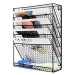 PAG Office Wall Organizer Metal Chicken Wire Hanging File Holder Rack, 6 Tier (Black.)