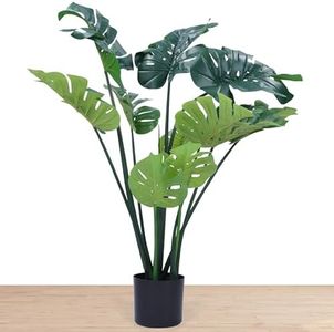 Artificial Plants Fake Plant Faux Plants Indoor and Outdoors Lifelike and Natural Tropical Decor that is Mould Free Odorless Large and Tall at 43 inch with 12 leaves Monstera Deliciosa like Palm Trees