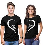 Hangout Hub Hangout-Hub-NP21 Couple Tshirts for Couples | Printed One Love Heart T-Shirts(Black;Men XL, Women XL) Men's and Women's Round Neck T-Shirt (Pack of 2, Cotton)