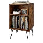 NUMENN Record Player Stand, Vinyl Record Storage Table with 5 Cabinets, 2 Tier Turntable Stand with Metal Legs, Vinyl Holder Display Shelf, Nightstand for Bedroom, Living Room, Office, Rustic Brown