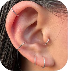 7mm Small Sterling Silver Cartilage Helix Nose Huggie Hoop Earrings for Women