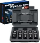 1/2-Inch Drive Half Size Thin Wall Impact Flip Lug Nut Flip Socket Set With Knockout Bar For Removal of Inflated, Damaged, Warped and Mangled Lug Nuts