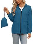 Tisfeer Trench Coats for Women Waterproof Lightweight Rain Coats Active Travel Hiking Summer Jackets(Peacock Blue,L)