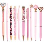 HLPHA Fancy Pen,10Pcs Pink Glitter Pens with Gem for Journaling,Gift Set for Women Girls,Sparkle Beautiful Pens,Black Ink 1mm(10 Pcs)