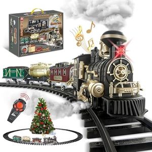 XINGYING Big Train Set for Kids - Remote Control Train Toys w/Smokes,Lights&Sound, Rechargeable Model Train Set w/Steam Locomotive, Train Carriages&Tracks, Big Train for Boys Christmas