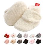 Baby Winter Warm Booties Newborn Boys Girls Soft Fleece Boots Non Slip Sole First Walker Shoes Unisex Infant Snow Slipper Socks 6-12 Months C White