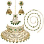 Peora Combo of Kundan Pearl Bridal Choker with Adjustable Waist Belt Kamar bandh Gift for Women