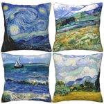 HOSTECCO Vincent Van Gogh Pillow Cases Set of 4 Abstract Art Design Cushion Covers Square Decorative Pillow Covers for Famous Painting Fans 18 x 18 Inches