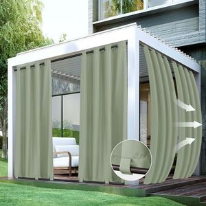 HolidayIdeas Outdoor Curtains for Patio Waterproof-Windproof Weatherproof Privacy Curtains 4 Panels-Grommet Top and Tab Bottom Drape for Gazebo, Porch, Pergola, Cabana, Backyard 54x84 Inch Sage Green