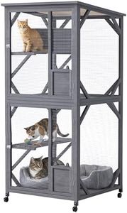 Advwin 4 Tiers Catio Outdoor Cat Enclosure, Indoor Cat House with 4 Wheels, Cat Enclosure Window Access with Door, Resting Box, Waterproof Roof, Wooden Indoor Pet Cage