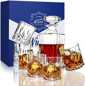 Whiskey Decanter Set (750ml),BRITOR Whiskey Decanter with 6 Twisted Old Fashioned Glasses (300ml),Wine Decanter for Scotch,Bourbon,Whisky,Elegant Holiday Whiskey Gifts for Men and Women