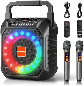 HUABAO Karaoke Machine with 2 Wireless Microphones, Portable Microphone Speaker for Adults and Kids, PA System with LED Lights, Supports USB/AUX/FM/TF Card, for Party/Meeting