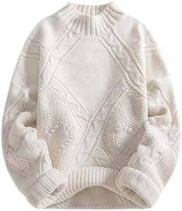Aelfric Eden Women's Oversized Cable Knit Fall Sweater Mock Neck Long Sleeve Knit Pullover Sweater Tops 2025 White Small