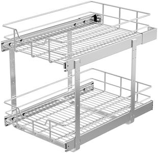 2 Tier Pull Out Cabinet Organizer 14" W X 22" D, Slide Out Drawers For Kitchen Cabinets, Pull Out Drawers For Cabinets Capacity Heavy Duty Caddy, Cabinet Pullout Shelves Chrome-Plated,Bathroom Pantry