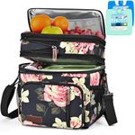 Lunch Bag for Women Men Double Deck Lunch Box - Leakproof Insulated Soft Large Lunch Cooler Bag, MIYCOO (Flower, 15L)